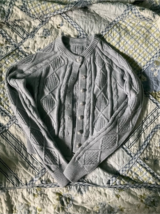 Sweaters - Women's Light Gray Cable Knit Button-Up Sweater